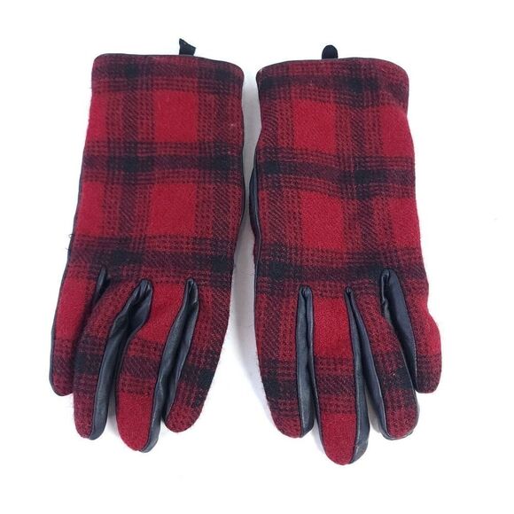 ORVIS Women's Wool Lined Leather Gloves Size M Red Black Plaid Winter Glove - Picture 5 of 9